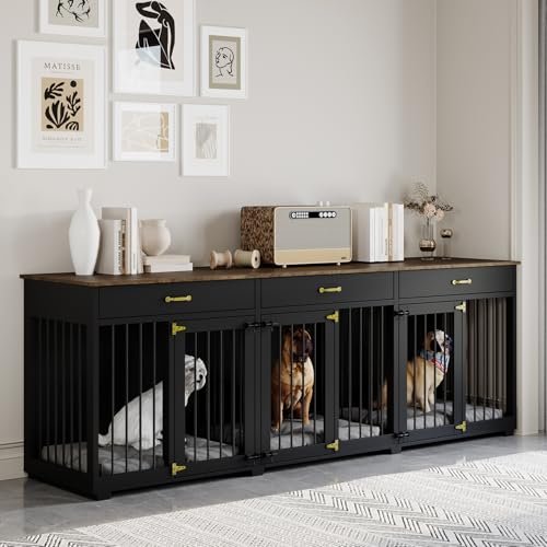 Jenser - Dog Crate Furniture - Indoor Wooden Dog Kennel Crate Furniture with 2 Dividers
