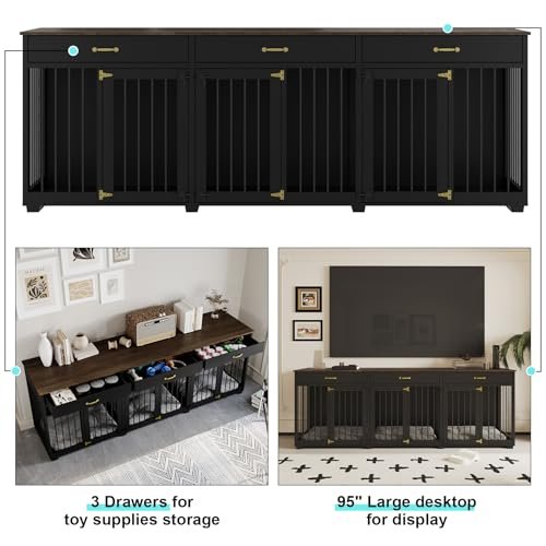 Jenser - Dog Crate Furniture - Indoor Wooden Dog Kennel Crate Furniture with 2 Dividers